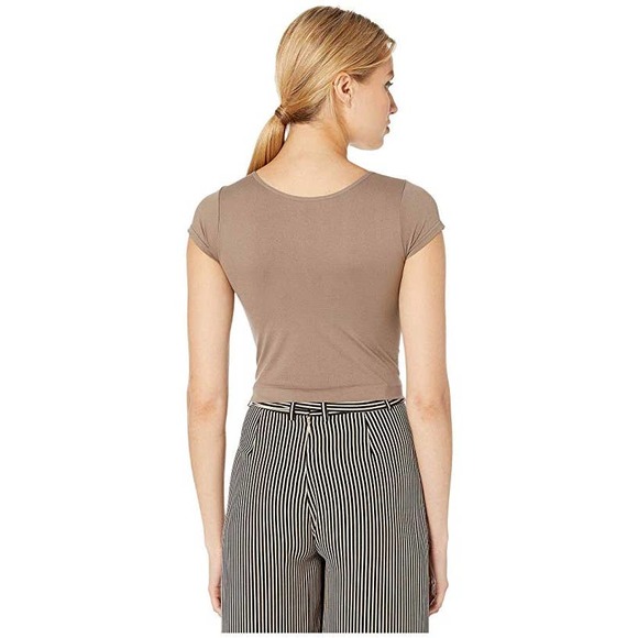 NWT Free People Women's Taupe Nylon Round Neck Seamless Cropped Top Size M/L - Picture 3 of 3